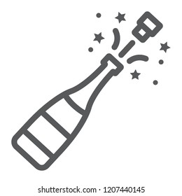 Champagne bottle pop line icon, alcohol and celebration, drink sign, vector graphics, a linear pattern on a white background, eps 10.