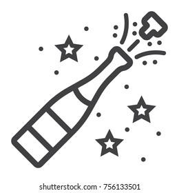 Champagne bottle pop line icon, New year and Christmas, xmas sign vector graphics, a linear pattern on a white background, eps 10.