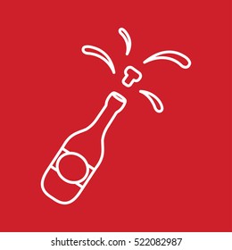 Champagne Bottle Popping Cork Splash Alcohol Line Outline Icon