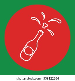champagne bottle popping cork splash alcohol line white icon in red circle