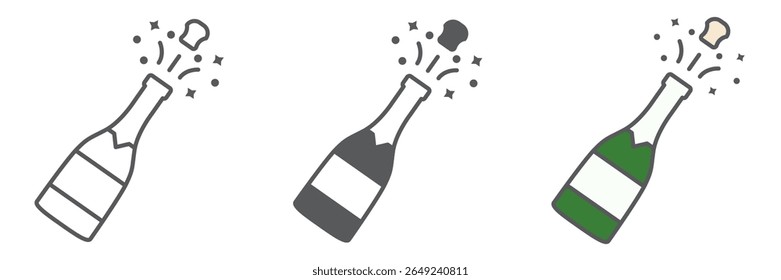 Champagne bottle popping icon collection, merry christmas and drink, alcohol sign vector set graphics, editable stroke linear icon, eps 10