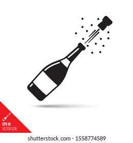 Champagne Bottle Popping Open, Cork Flying Away, Glyph Icon. Success, Wealth And New Years Eve Celebration Symbol Vector Illustration.