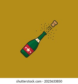 Champagne bottle popping open vector illustration for Champagne Day on December 31, End of year celebration symbol.
