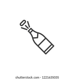 Champagne bottle popping outline icon. linear style sign for mobile concept and web design. New year celebration simple line vector icon. Symbol, logo illustration. Pixel perfect vector graphics