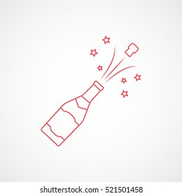 Champagne Bottle Red Line Icon On White Background