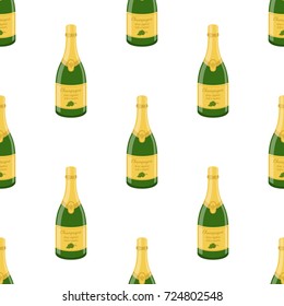 Champagne bottle seamless pattern, celebration bottle. Made in cartoon flat style. Vector illustration