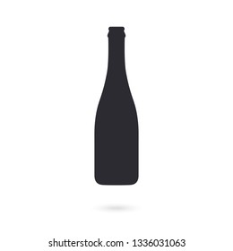 Champagne bottle. Silhouette сhampagne bottle. Vector icon. Vector bottle. Silhouette wine bottle. Stencil of wine flask. Logo template. Flask template. Jar icon. Glass container.