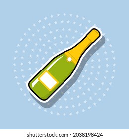 Champagne bottle sticker isolated object, vector illustration.