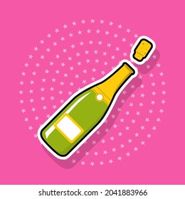 Champagne bottle sticker isolated object, vector illustration.
