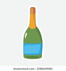 Champagne Bottle Sticker - Vector Art. Elegant vector sticker of a champagne bottle. Ideal for celebrations, weddings, and festive occasions