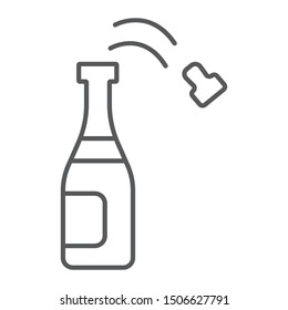 Champagne bottle thin line icon, party and drink, alcohol sign, vector graphics, a linear pattern on a white background, eps 10.