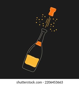 Botella de champán. Vector al estilo de las caricaturas. Todos los elementos están aislados	