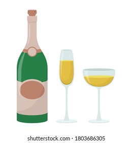 Ilustración del diseño del vector de la botella de champán aislada en fondo blanco