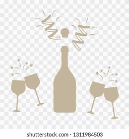 Champagne bottle vector explosion. Toast vector champagne glasses icon