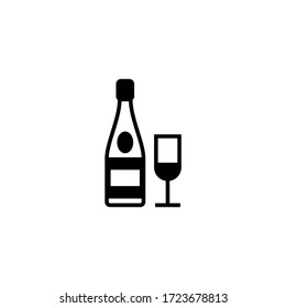 Champagne bottle vector icon in black solid flat design icon isolated on white background