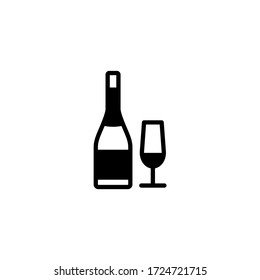 Champagne bottle vector icon in black solid flat design icon isolated on white background