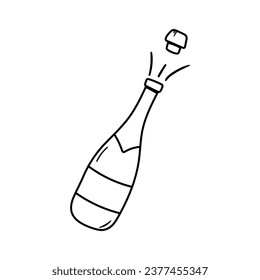 Champagne bottle vector icon in doodle style. Symbol in simple design. Cartoon object hand drawn isolated on white background.