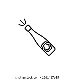 Champagnerflasche, Vektorsymbol im trendigen minimalistischen Stil. Reine Flasche Sekt einzeln auf weißem Hintergrund. Dekoration für Winterferien. Black Line Art.