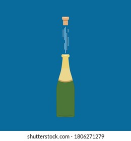 Champagne bottle vector. Champagne bottle on blue background.