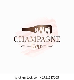 Champagne Bottle Watercolor Logo On White Background