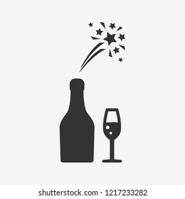 Champagne bottle ,wine glass. icon flat.