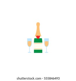 Champagne bottle with wine glasses solid icon, Valentine's day and 8 march, love concept, vector graphics, a colorful linear pattern on a white background, eps 10.