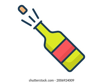 champagne bottle winning single isolated icon with filled line style vector illustration