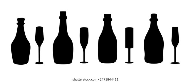 Champagne Bottles and Flutes Silhouette