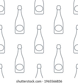Champagnerflaschen nahtloses Muster. Line Art Stil. Rahmenbild. Vorlage wiederholen. Party-Drinks-Konzept. Illustration auf weißem Hintergrund. Flaches Design für jeden Zweck. Vektorgrafik.

