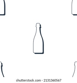 Champagne bottles seamless pattern. Line art style. Outline image. Black and white repeat template. Party drinks concept. Illustration on white background. Flat design style for any purposes. Vector.