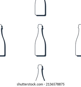 Champagne bottles seamless pattern. Line art style. Outline image. Black and white repeat template. Party drinks concept. Illustration on white background. Flat design style for any purposes. Vector.
