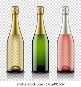 Champagne bottles set, isolated on transparent background.
