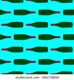 Champagne bottle,seamless pattern on light blue background.