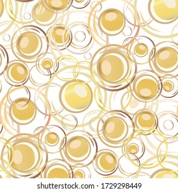 Champagne bubbles vector seamless pattern background. Hand drawn fizzy overlapping droplets white gold backdrop. Elegant sparkling repeat illustration. All over print for party celebration concept