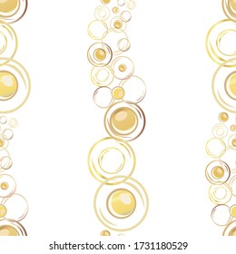 Champagne bubbles vector seamless pattern background. Effervescent vertically rising droplets white gold backdrop. Elegant sparkling repeat illustration. Geometric print for party celebration concept