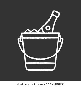 Champagne bucket chalk icon. Alcoholic beverage. Wine bottle in bucket with ice. Isolated vector chalkboard illustration