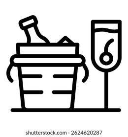Champagne in a bucket with ice icon. Outline champagne in a bucket with ice vector icon for web design isolated on white background