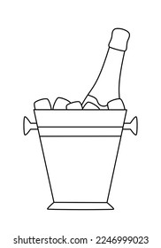 Champagne en el cubo. Estilo lineal. Ilustración del vector 