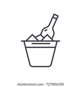 champagne in bucket vector line icon, sign, illustration on background, editable strokes