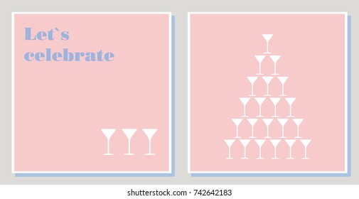 Champagne card with space for text. Vector illustration.

