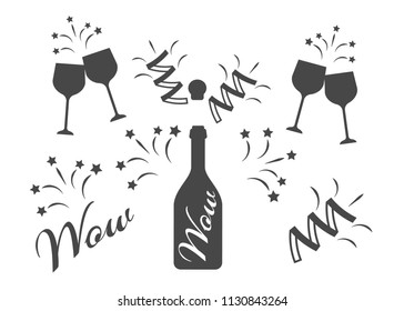 Champagne celebration icon. Open champagne bottle vector. glass bottle champagne vector icon