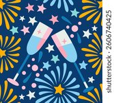 Champagne Celebration  Seamless pattern background ideal for wrapping paper, fabric, textile etc.