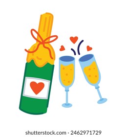 Champagne celebration sticker designed in flat style  