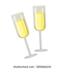 Champagne cheers. Vector hand drawn champagne glasses  , romantic or celebration drink