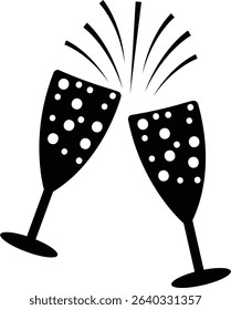 Champagne clip art design on plain white transparent isolated background for sign, decal, card, shirt, hoodie, sweatshirt, apparel, tag, mug, icon, poster or badge