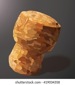 champagne cork is casting a shadow in the right on a gray background