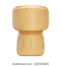 Champagne cork made of cork wood with texture isolated on a white background. Vector illustration