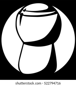 champagne cork on a white circle logo on a black background