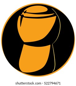 Champagne cork upright on a black circle logo on a white background