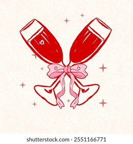 coupé de champán, fiesta de Nochevieja Nueva con tostadas de champán y confeti, tostada de champán, copa de vino, silueta de botella Archivos cortados Cricut, celebración, Ilustración vectorial, vino dibujado a mano del año Nuevo